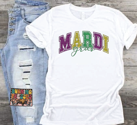 1159 Mardi Gras in faux glitter DTF/Sublimation Transfer