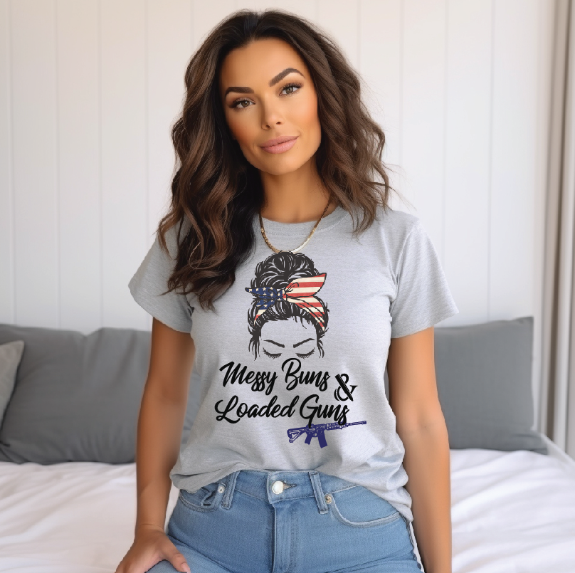 1583 Messy Buns and Loaded Guns Sublimation/DTF Transfer