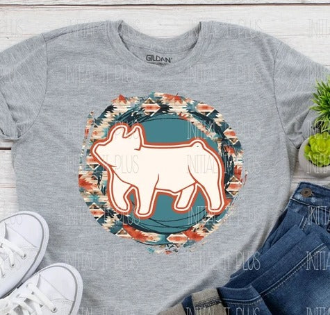 Show Pig with Aztec background DTF Transfer