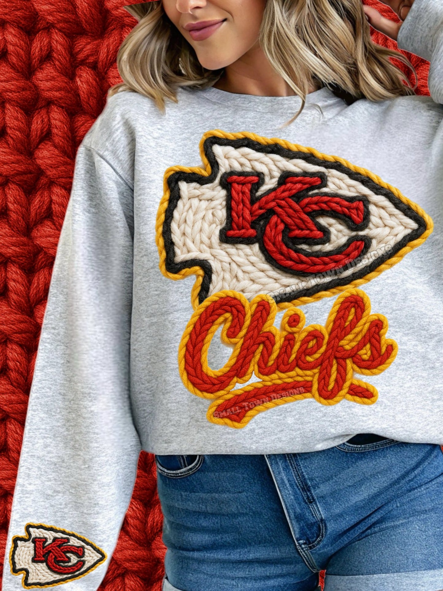 KC Football Faux Yarn with sleeve DTF Transfer