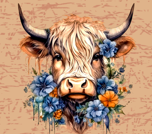 931 Highland cow with flowers Sublimation Transfer