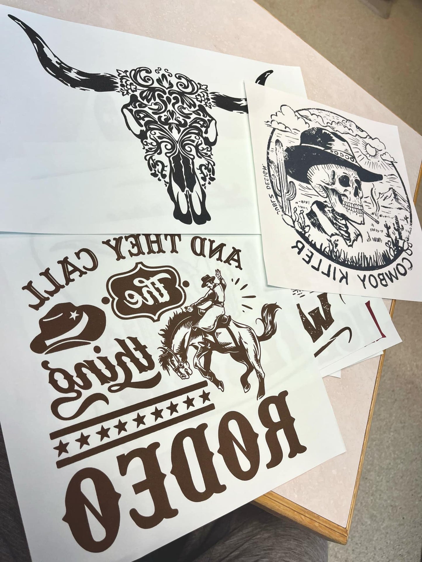 20 Western Themed Transfers for $20 (15 Single Color Screen Prints and 5 DTF Full Color Transfers)
