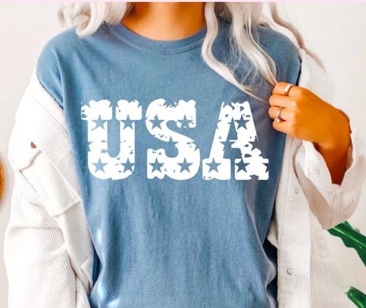 SS111 USA Distressed with stars Screen Print