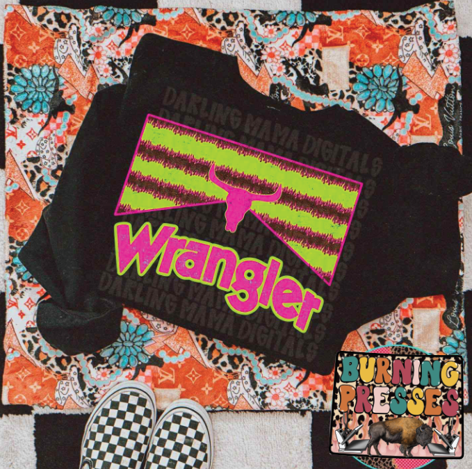 Neon Bull Skull Western DTF Transfer