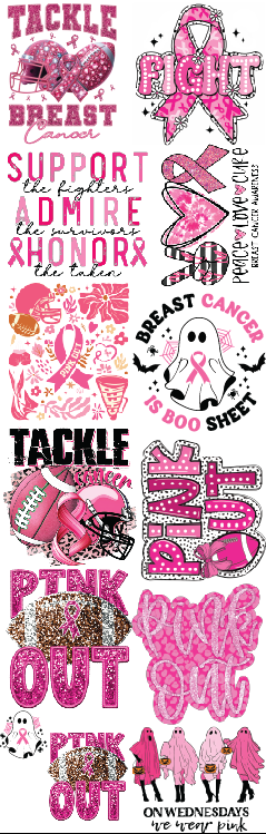 Breast Cancer Premade DTF Gang Sheet 21 x 65