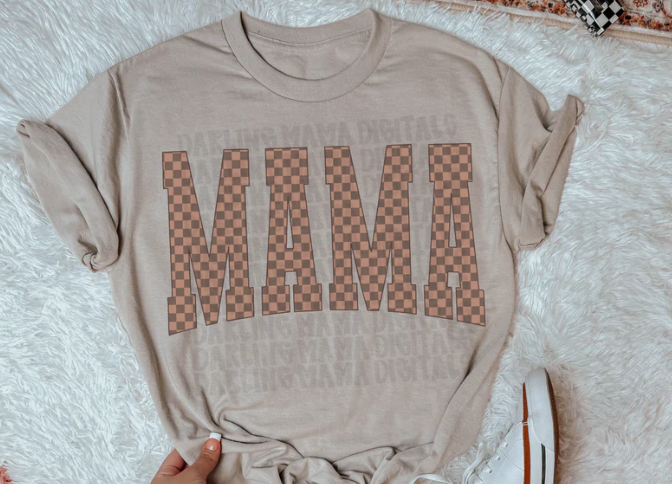 Mama Checkered Tan DTF Transfer