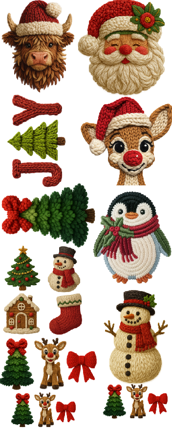 Premade Christmas Faux Yarn DTF Gang Sheet 21 x 60