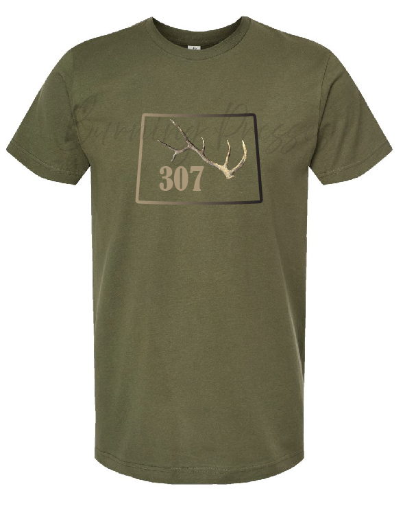 Wyoming 307 Authentic bull elk antlers t-shirt or hoodie
