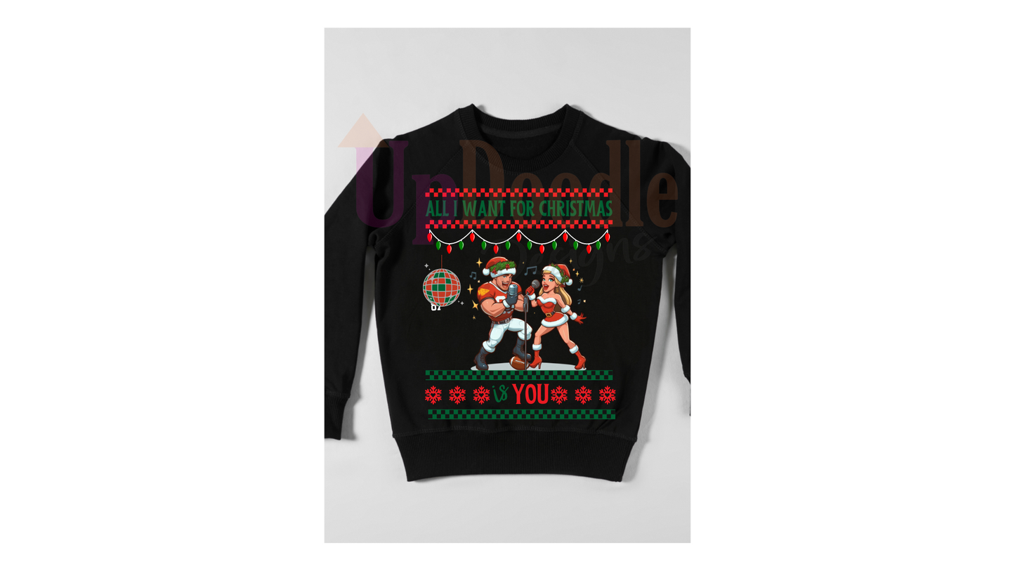 All I want for Christmas is You Duet w/BLACK CHECKERS DTF transfers