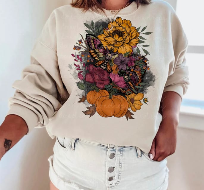Fall Flowers with Moths DTF Transfer