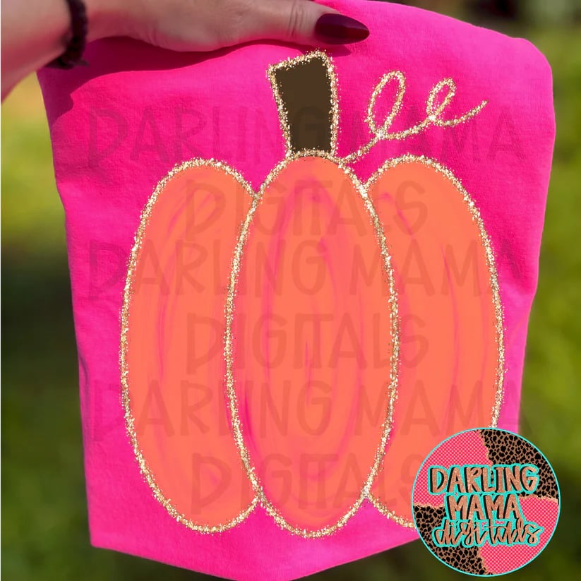 Pumpkin with Faux Glitter DTF Transfer