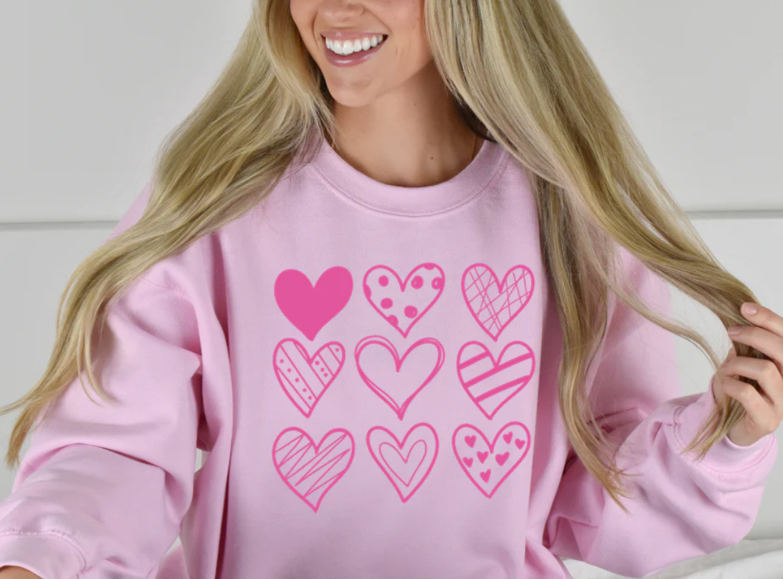 SS1 Pink Hearts Screen Print Transfer