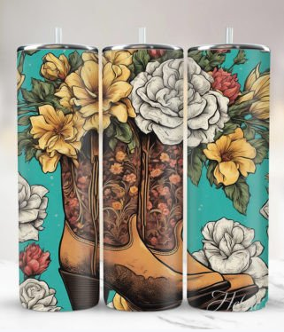 1247 Boots with Flowers Sublimation Transfer