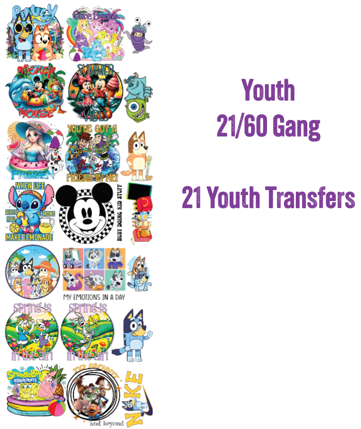 Youth Premade DTF Gang Sheet 21 x 60