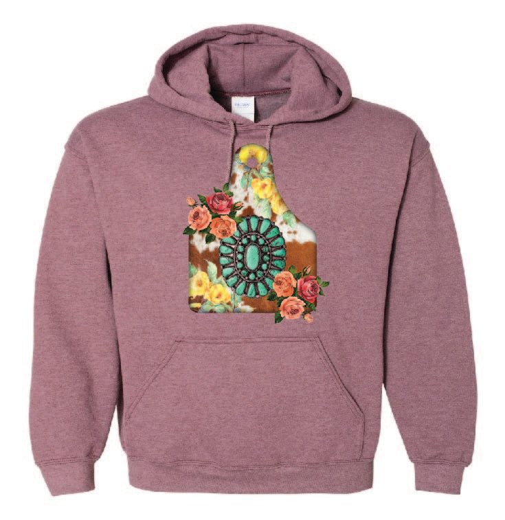 Cattle tag with cowprint and flowers DTF print-Burning Presses