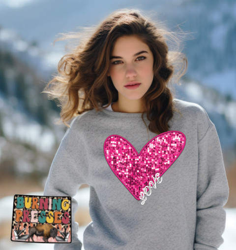 1010 Love Faux pink glitter heart DTF/Sublimation print