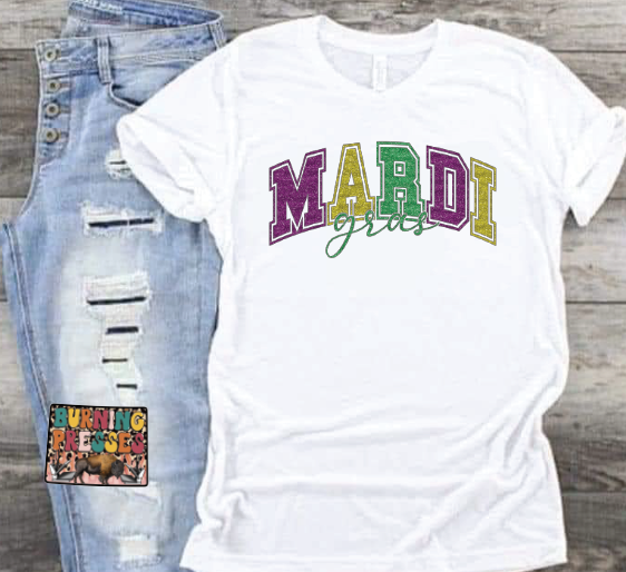 1159  Mardi Gras in faux glitter DTF/Sublimation Transfer