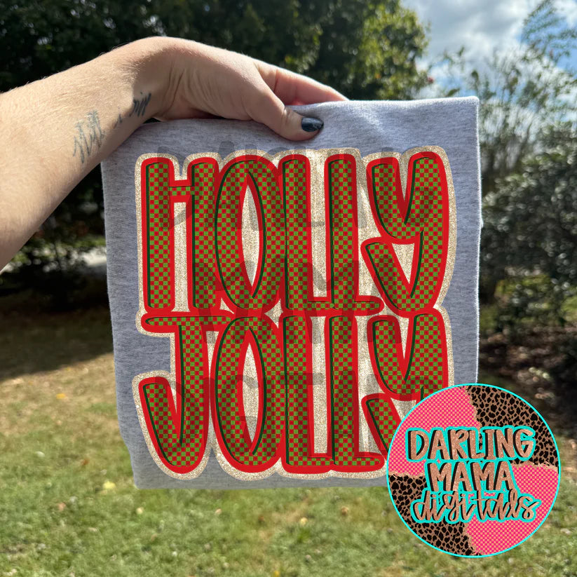 Holly Jolly checkered DTF Transfer