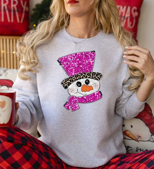 Pink Snowman with leopard DTF transfers