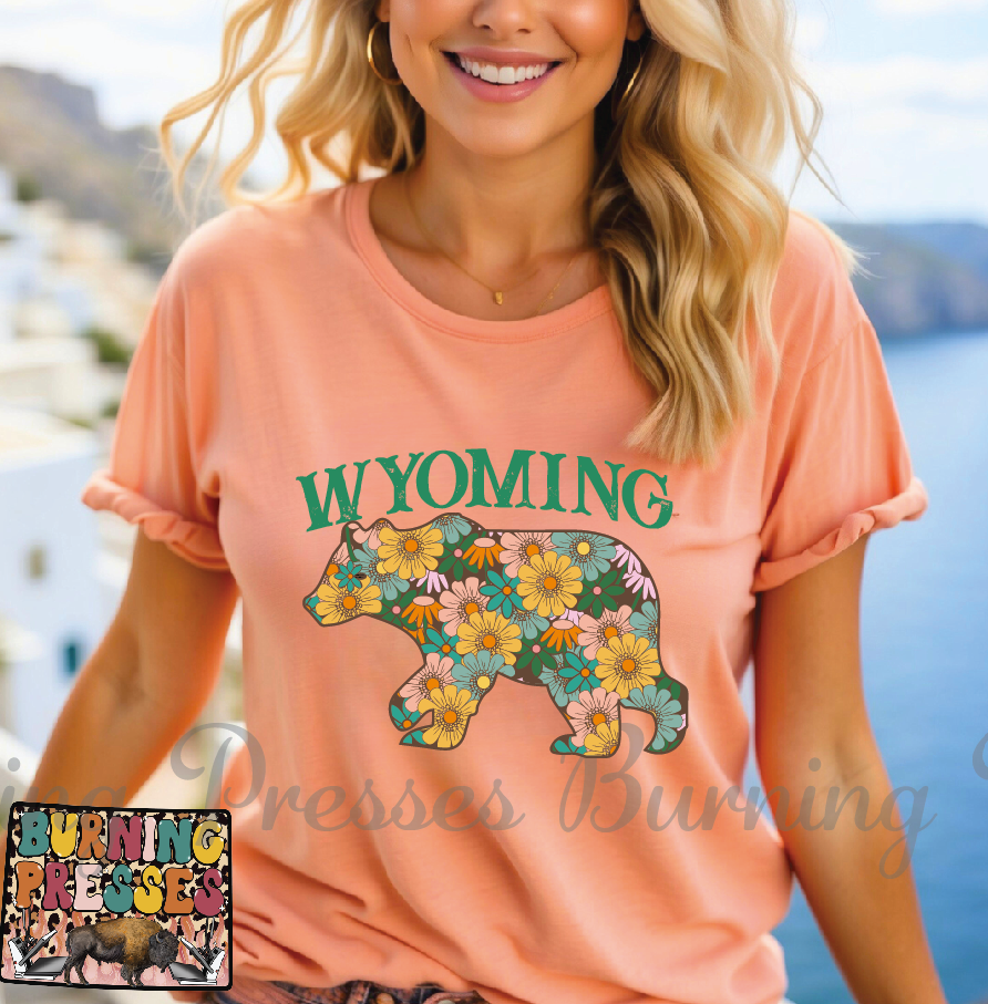 WYOMING Flower Bear T-Shirt