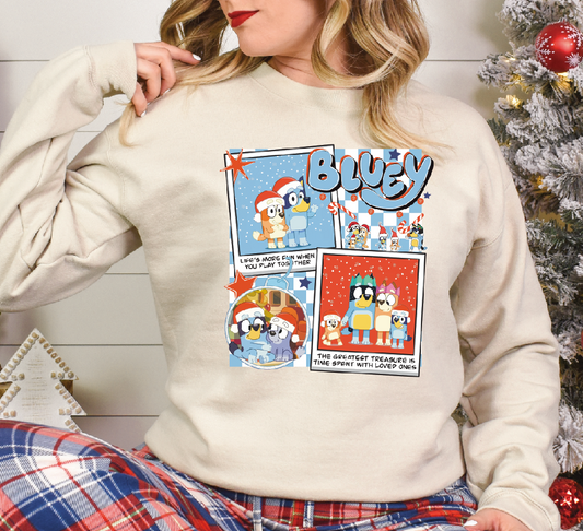 3032 Blue dog cartoon Christmas DTF/Sublimation Transfer