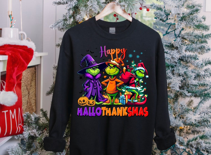 3048 Happy Hallothanksmas green guy style DTF/Sublimation Transfer