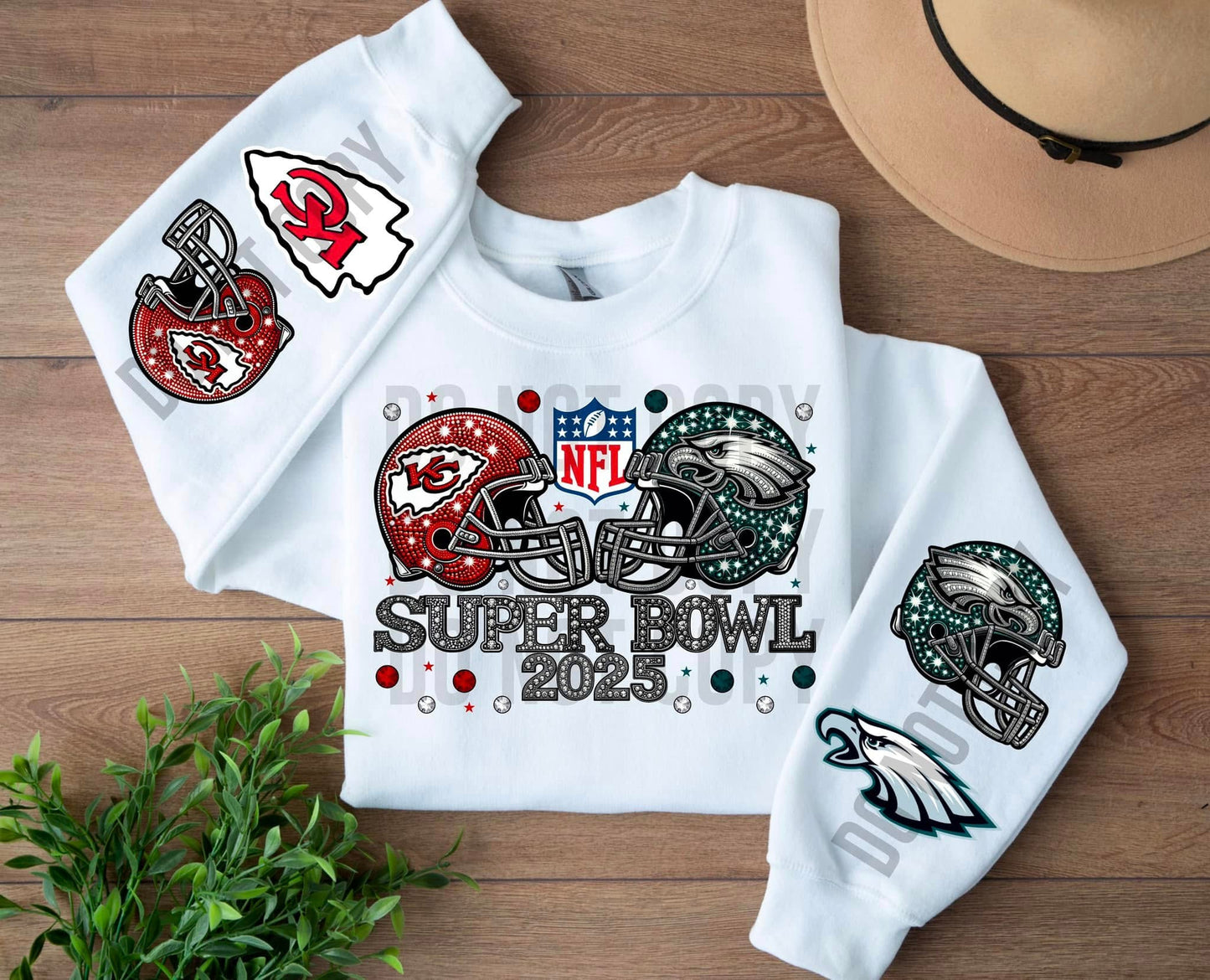Super Bowl with sleeves Rhinsestone DTF/Sublimation Transfer
