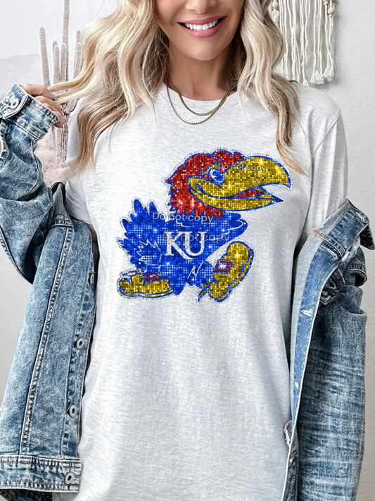 Kansas Faux glitter basketball DTF Transfer
