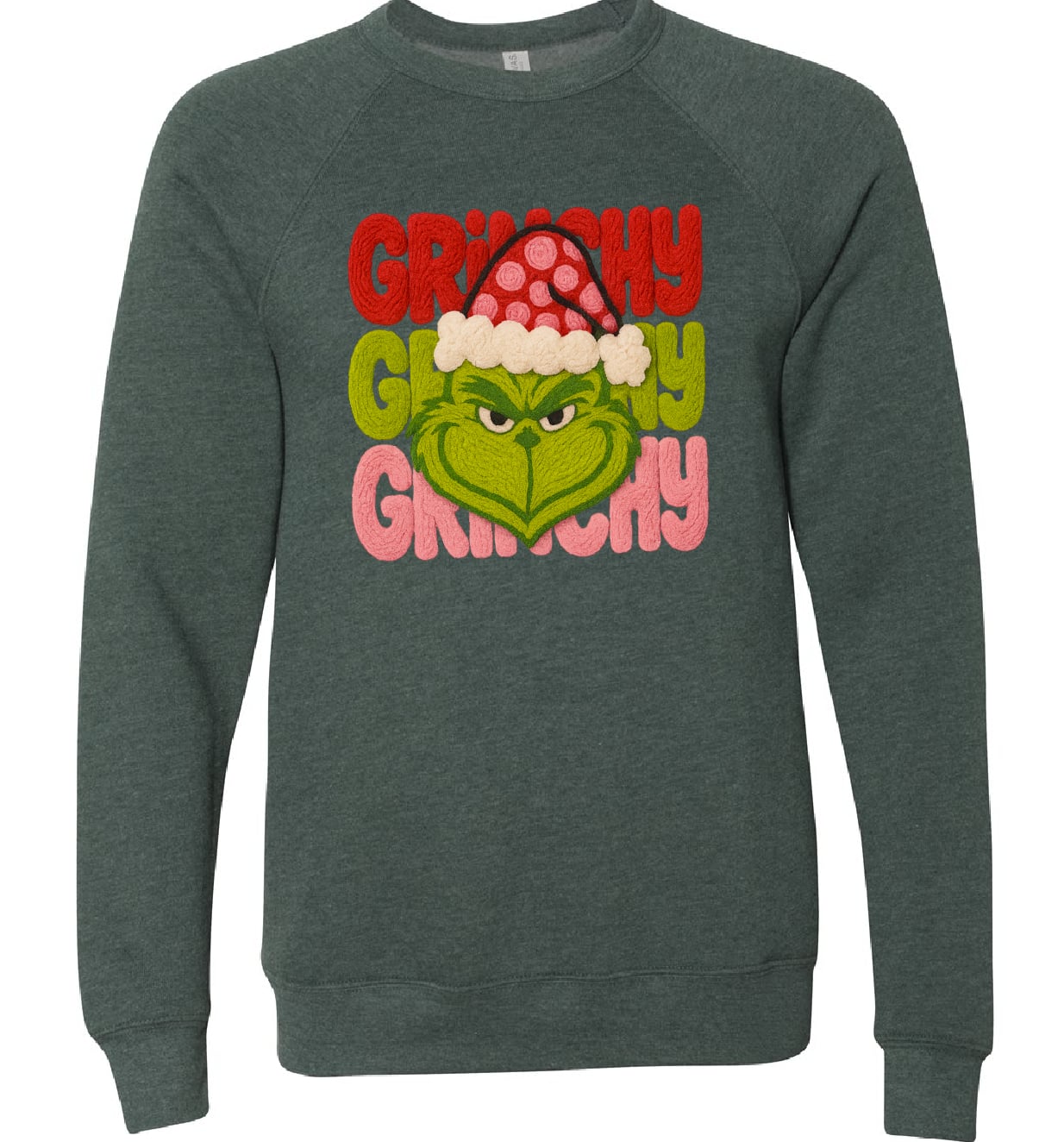 Faux Yarn Green guy with red, green and pink DTF Transfer