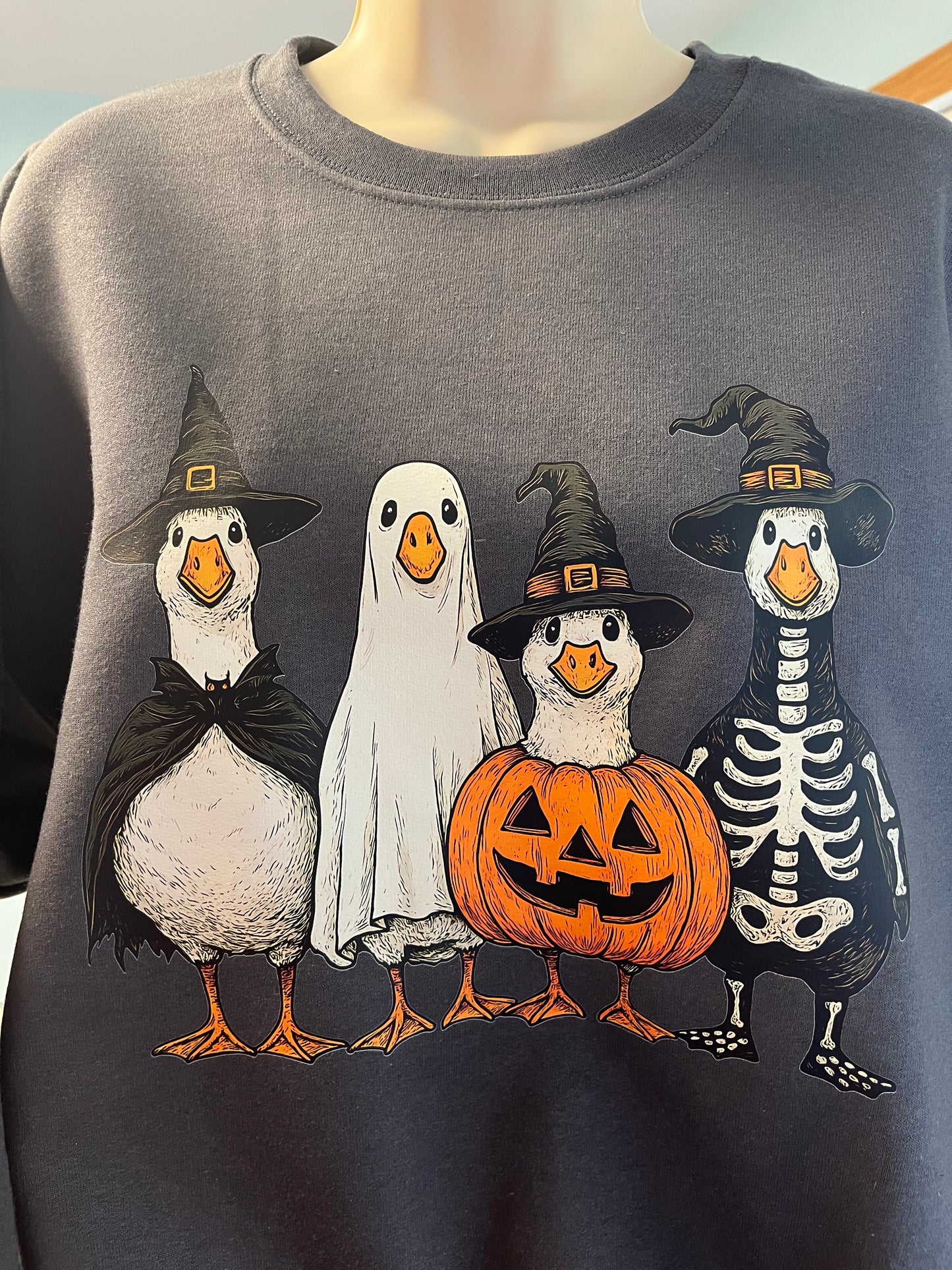 Halloween Geese on dark grey crewneck