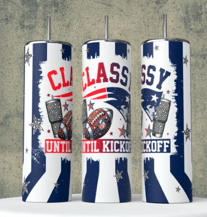 K9 Classy until Kickoff New England football Sublimation Transfer for Tumbler