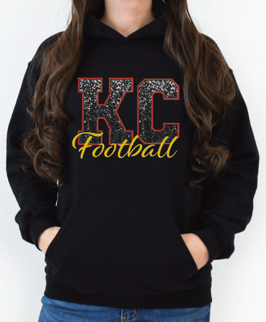 Faux Embroidered KC letters with gold football DTF Transfer