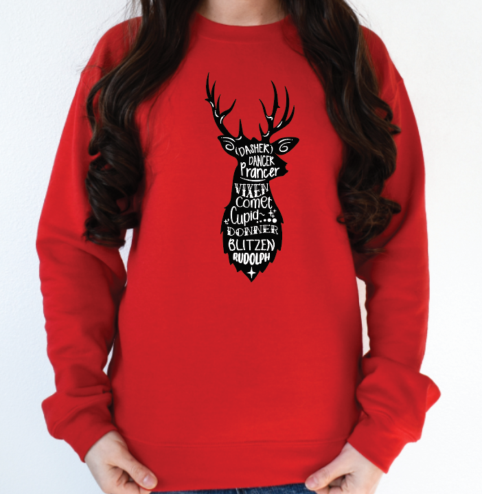 Reindeer and choose white letters or colored DTF transfers