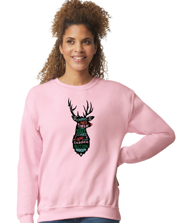 Reindeer and choose white letters or colored DTF transfers