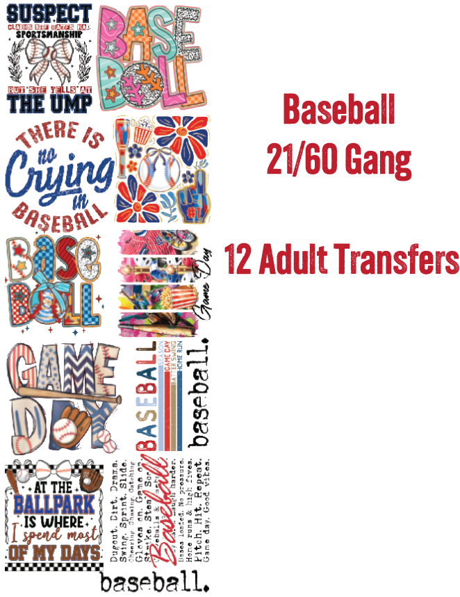 Baseball Premade DTF Gang Sheet 21 x 60