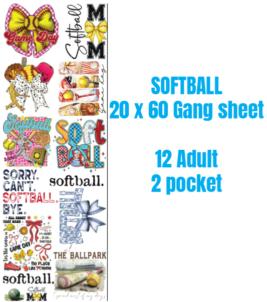 Softball Premade DTF Gang Sheet 21 x 60