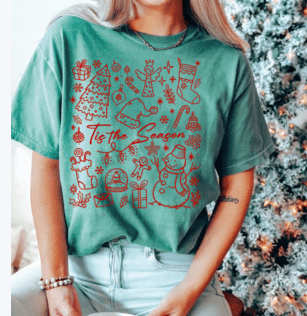 Christmas Doodle Line Art Choose Color  DTF Transfer