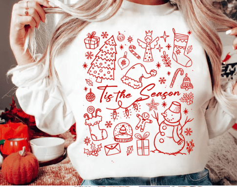 Christmas Doodle Line Art Choose Color  DTF Transfer