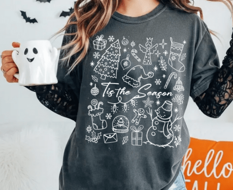 Christmas Doodle Line Art Choose Color  DTF Transfer