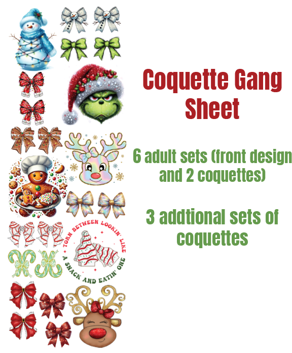 Christmas Coquette Premade DTF Gang Sheet 21 x 60