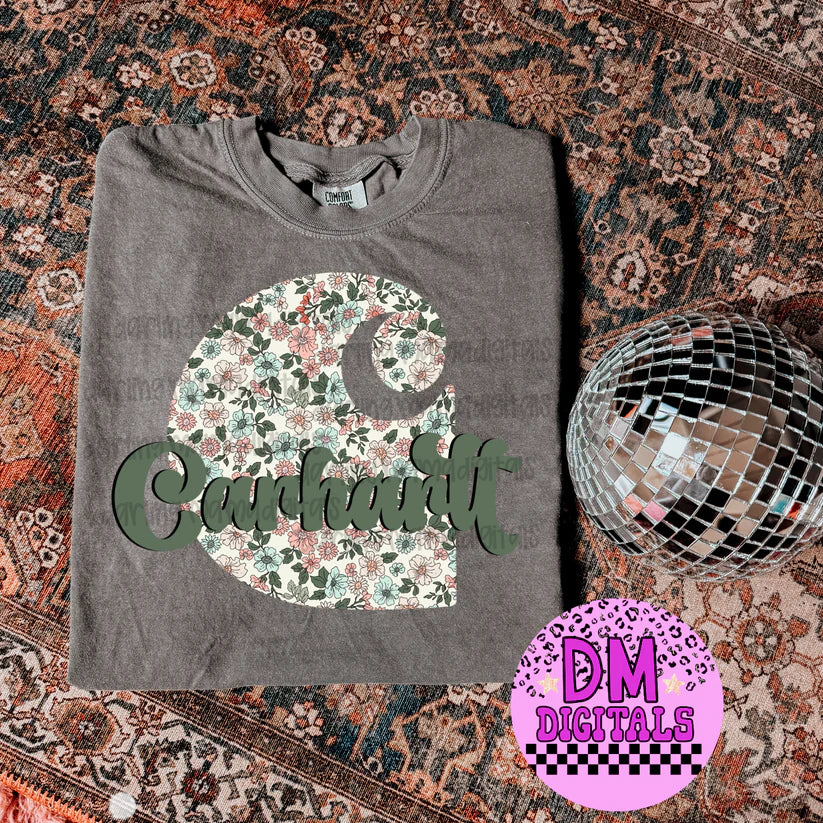 Car green flowered DTF Transfe