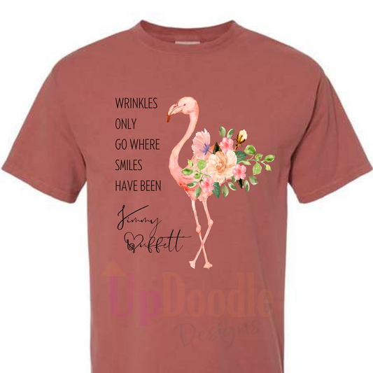 FLAMINGO WRINKLES SMILES JIMMY BUFFETT SAYINGS DTF transfers