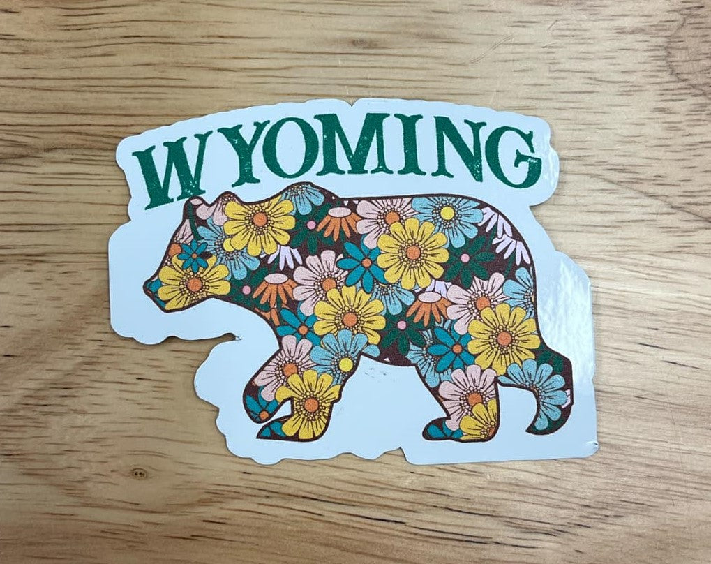 Floral Wyoming Bear Design 3" Sticker