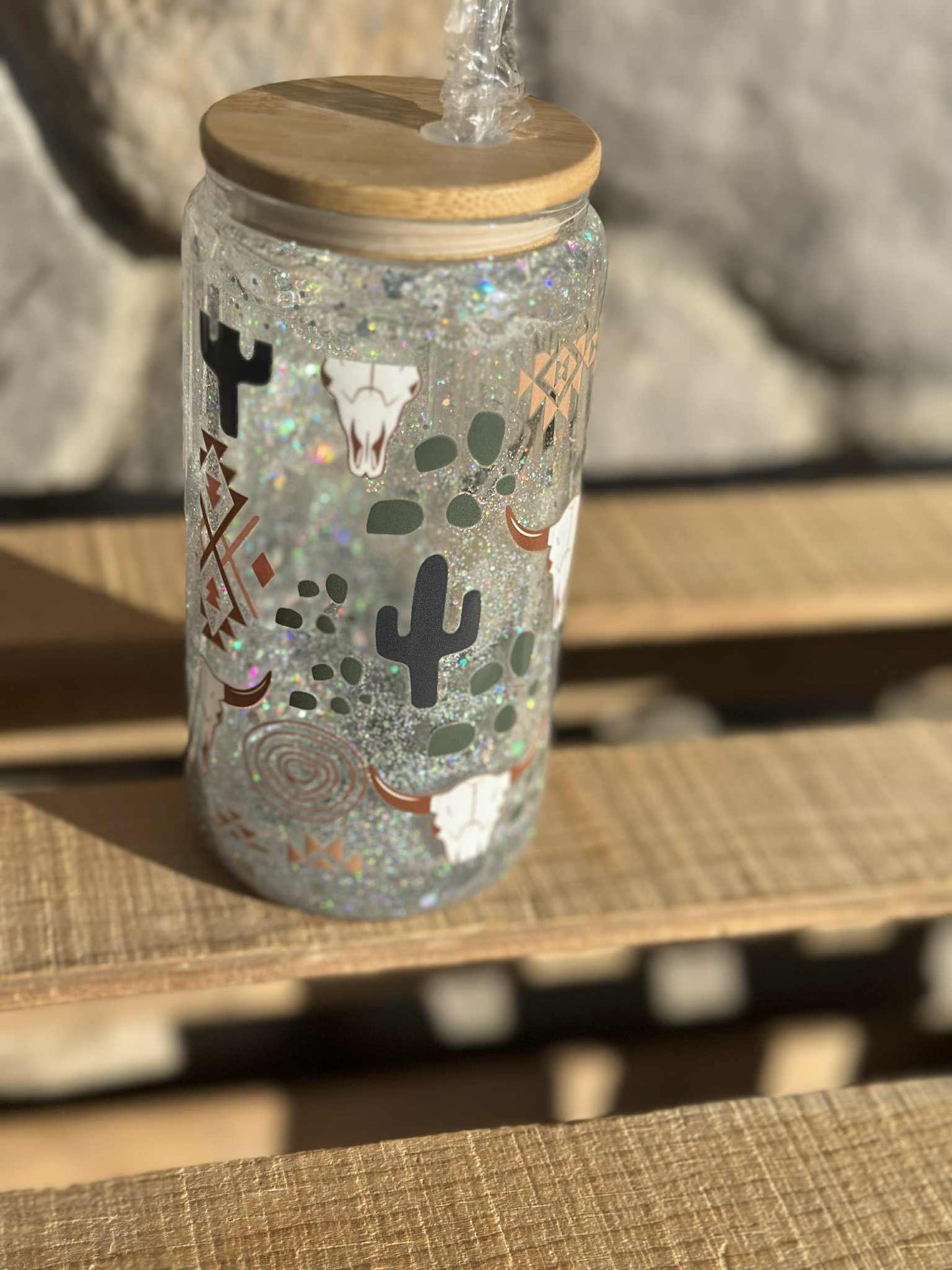 Western glitter snow globe 20 oz. glass tumbler