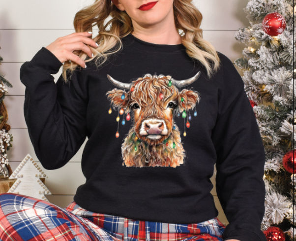 Festive Highland Cow DTF transfers