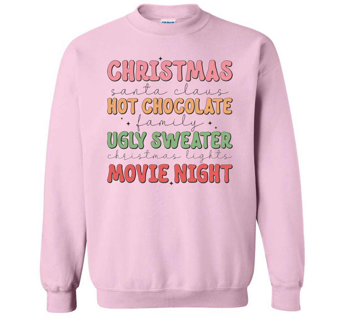 Christmas Santa Claus Hot Chocolate Family Ugly Sweater Christmas lights and movie night DTF transfers