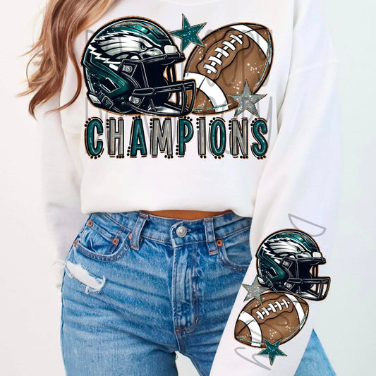 Super Bowl Champion with sleeve Sublimation Transfers