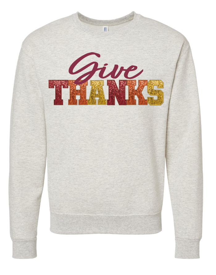 2001 Give Thanks with faux embroidery glitter DTF/Sublimation Transfer