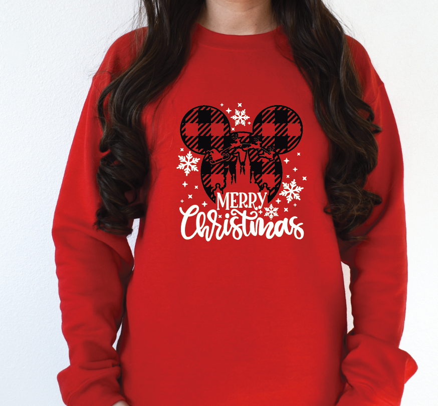 Boy Mouse Merry Christmas in white or black DTF transfers