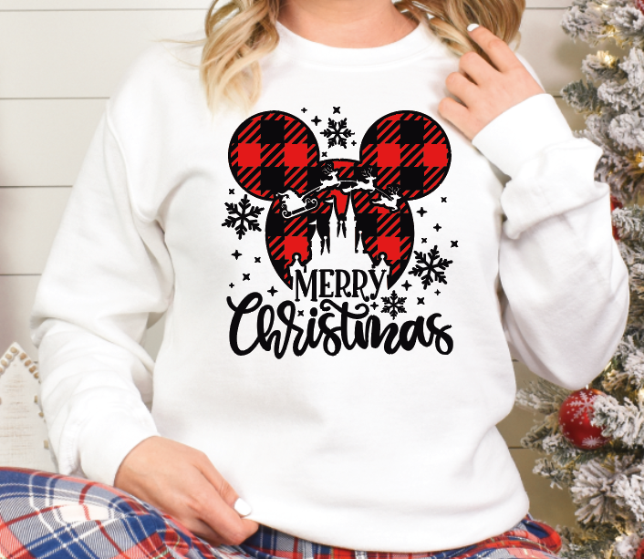 Boy Mouse Merry Christmas in white or black DTF transfers